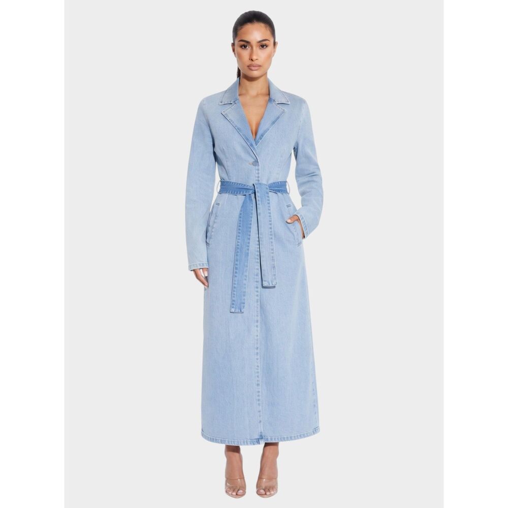 Naked Wardrobe Light Wash Denim Trench Coat Size L NWOT